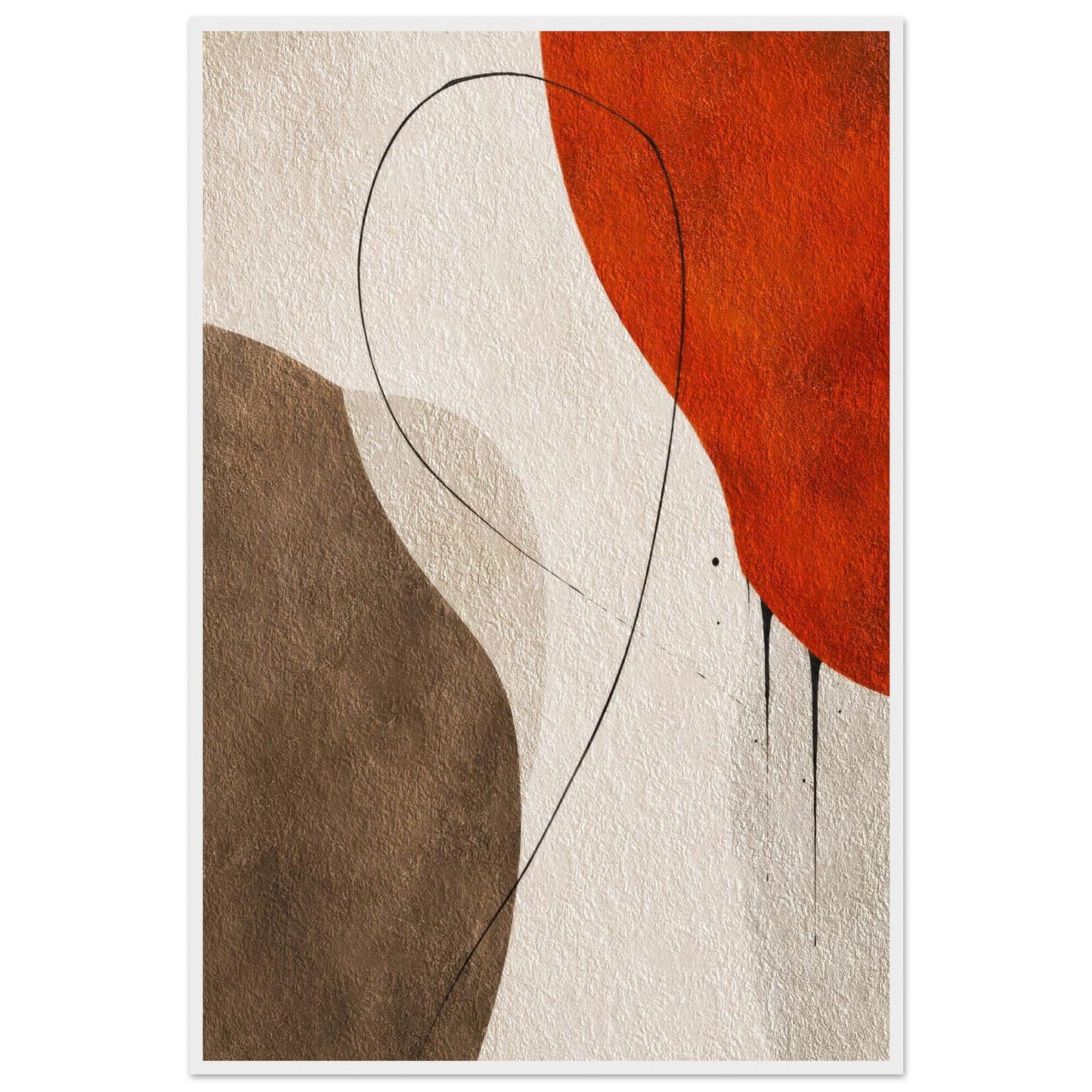 Abstract earth tone poster displayed in a white wooden frame.