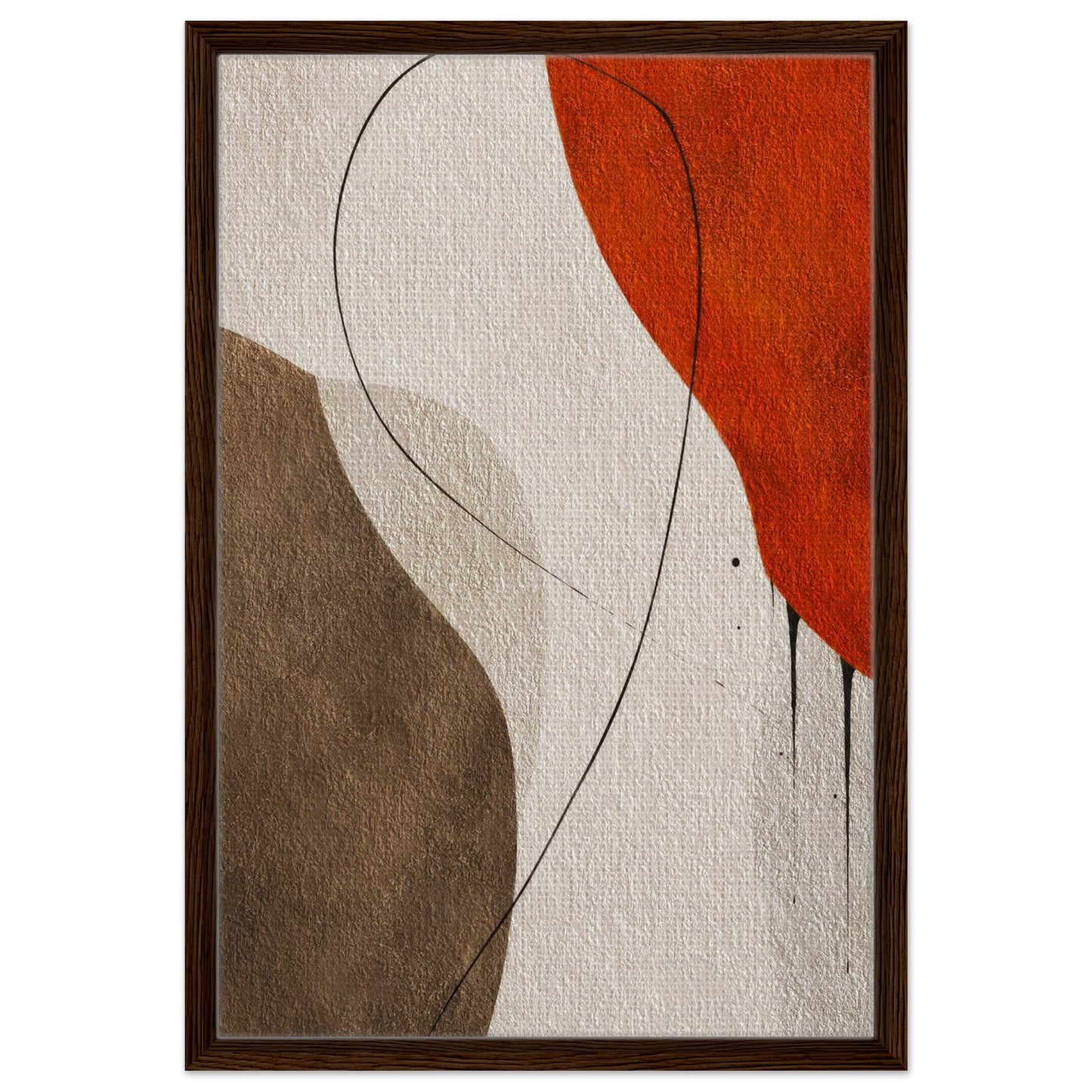Modern abstract framed canvas wall art with warm walnut wood frame