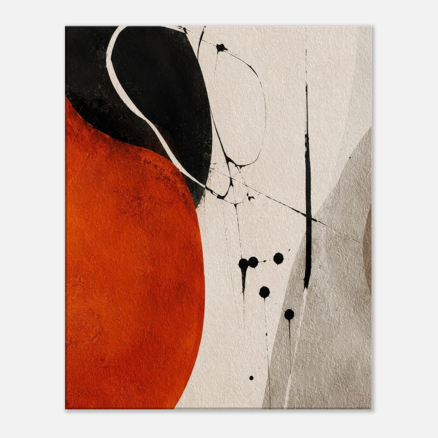 Abstract orange and black canvas wall art with textured minimalist design