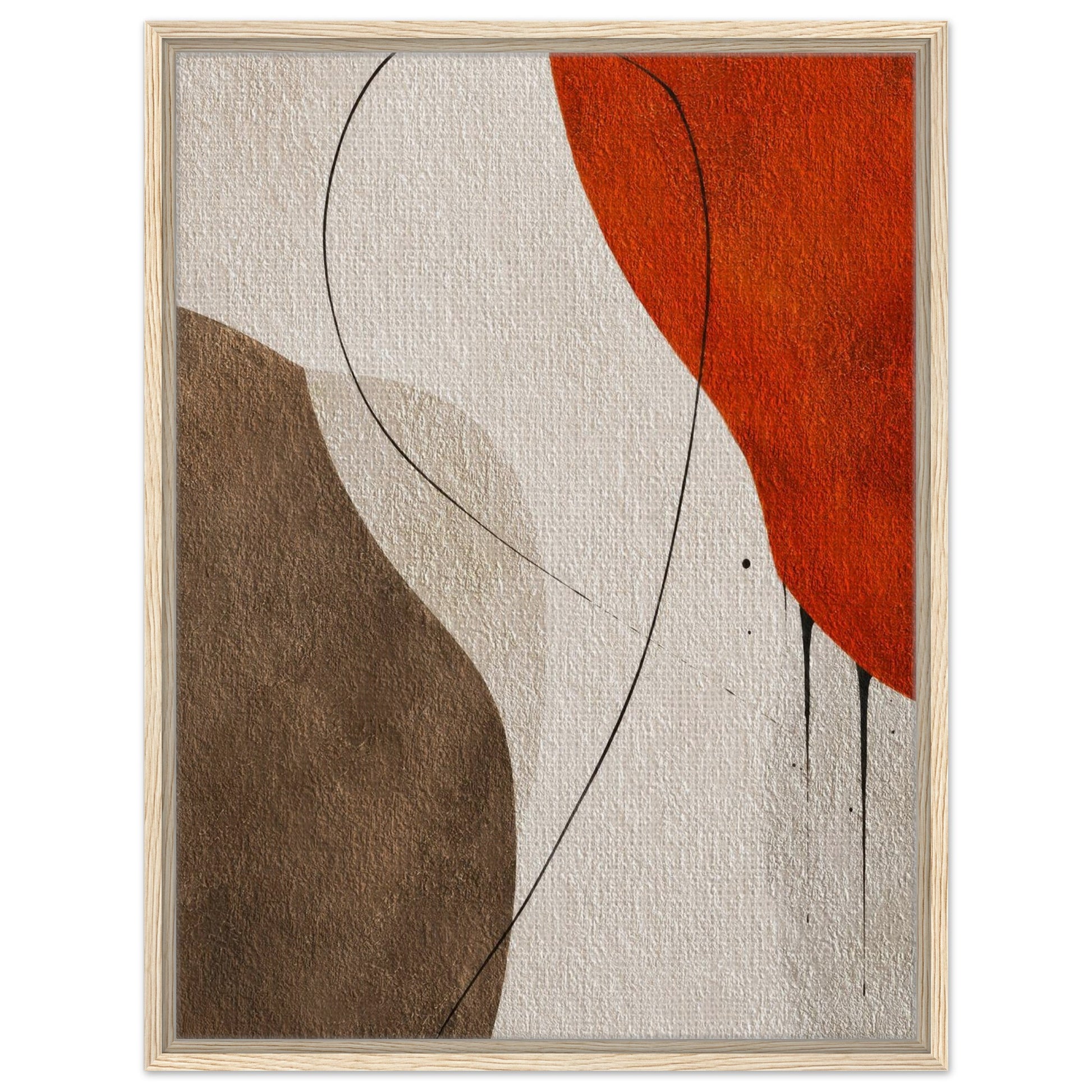 Abstract orange and brown framed canvas wall art with neutral beige background