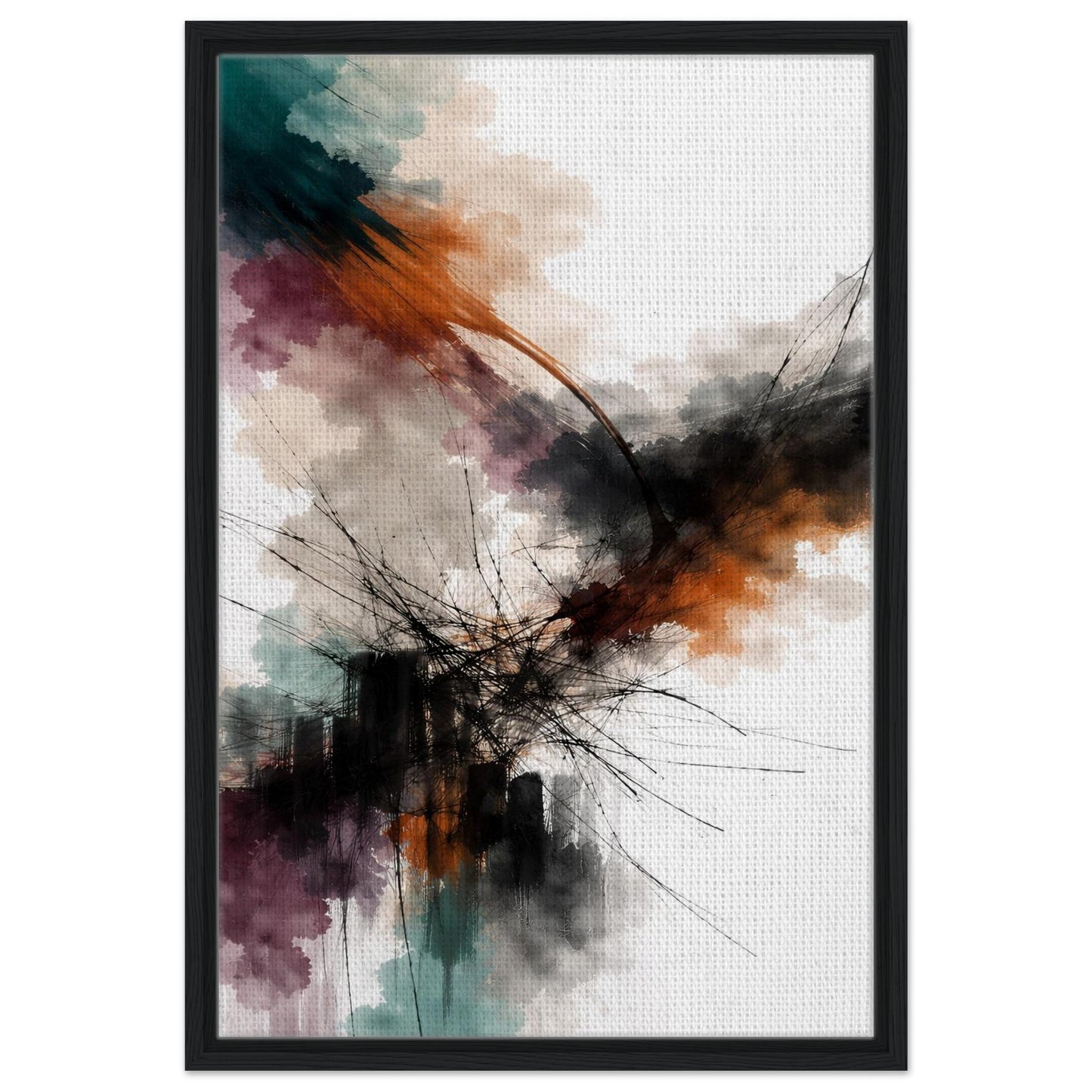 Contemporary abstract wall art in a black floating canvas frame