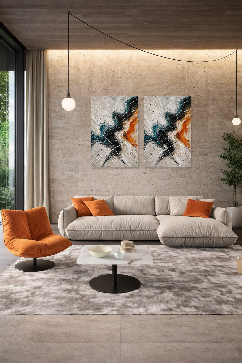 Abstract wall art poster in living room interior modern neutral home decor