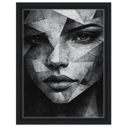 Abstract woman portrait with angular monochrome shapes in black frame