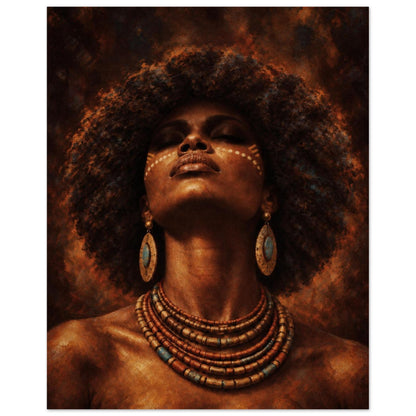 Golden Aura art poster of an African woman with closed eyes and face paint