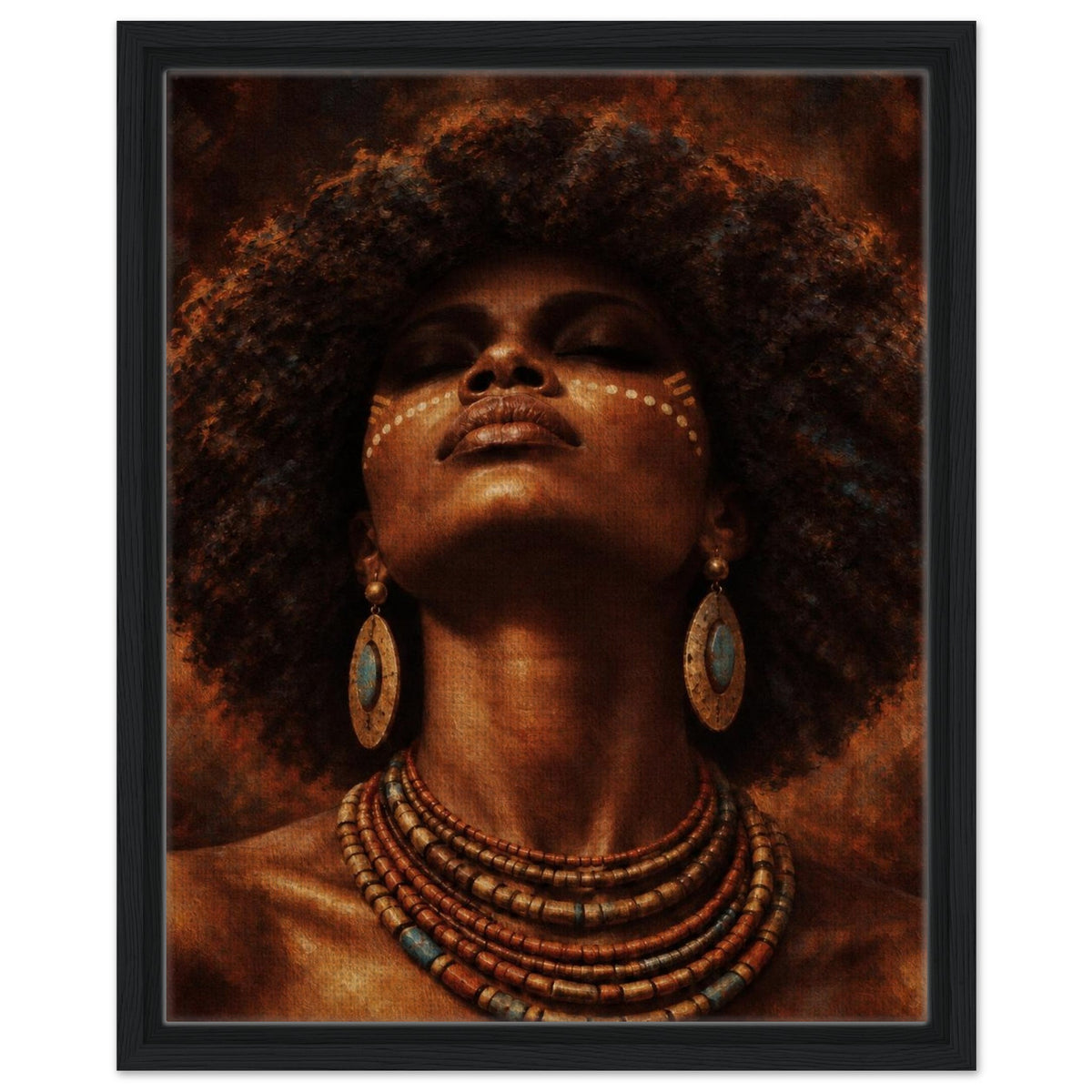 African woman portrait framed canvas in a black frame