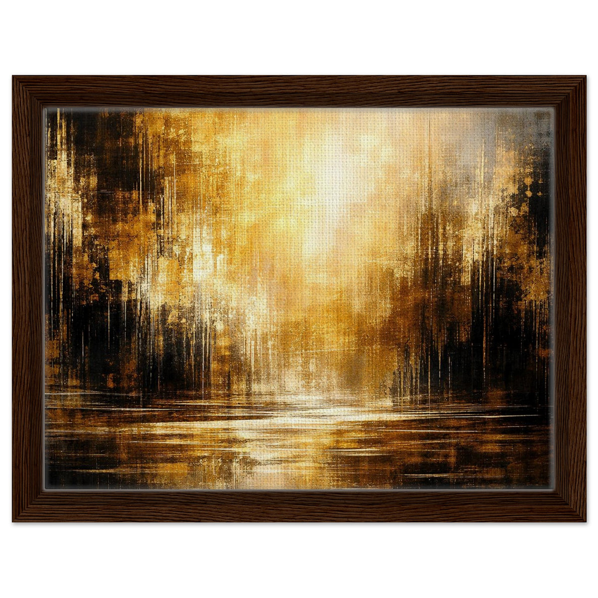 Amber Stillness abstract framed canvas wall art in a black frame