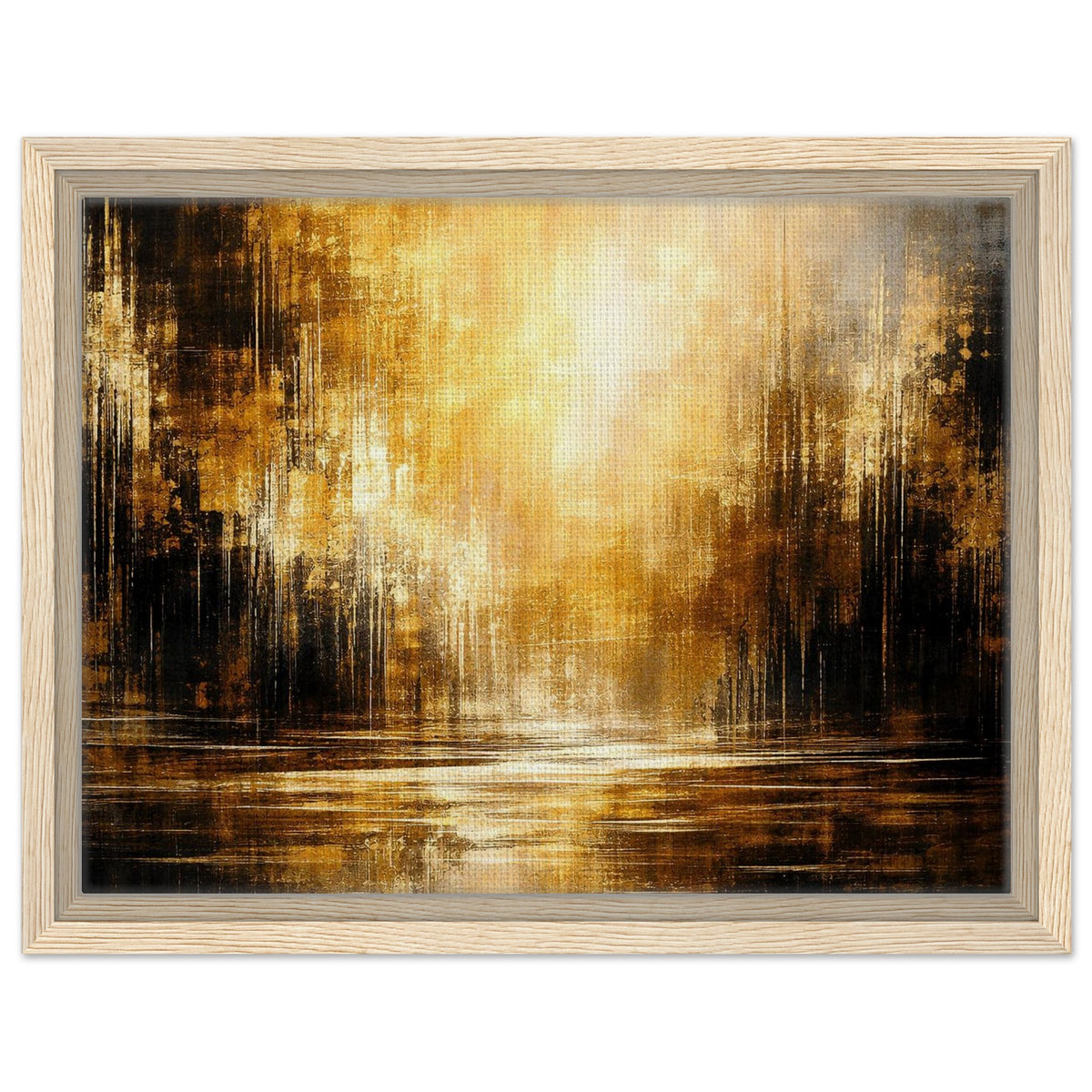 Amber Stillness abstract canvas wall art with a natural wood frame