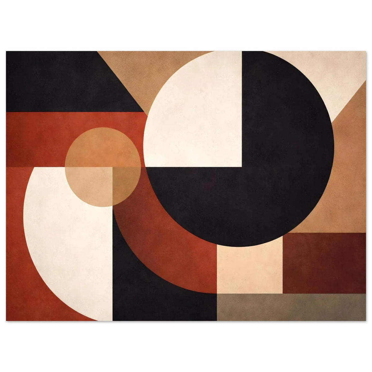 Close-up of the reddish-brown block and the soft tan circle on the matte paper surface