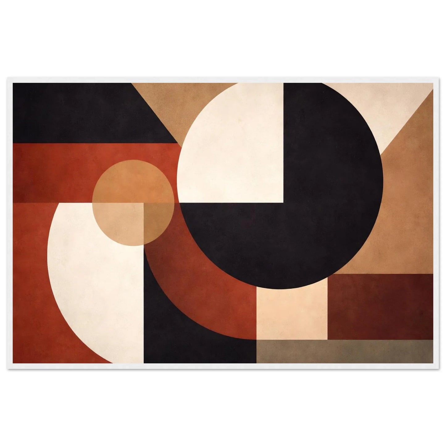 Framed geometric wall art in a white frame showing the full landscape composition