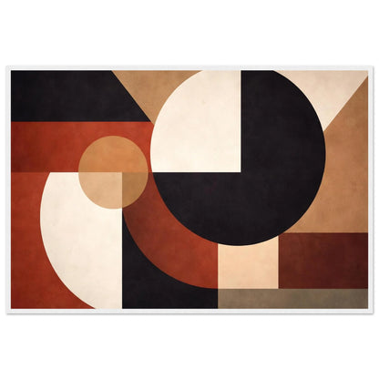 Framed geometric wall art in a white frame showing the full landscape composition