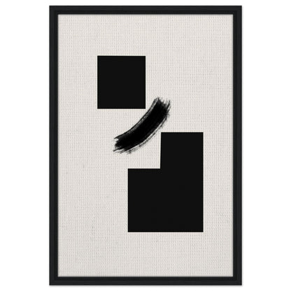 Bauhaus inspired black geometric artwork with expressive brush detail in natural wood frame