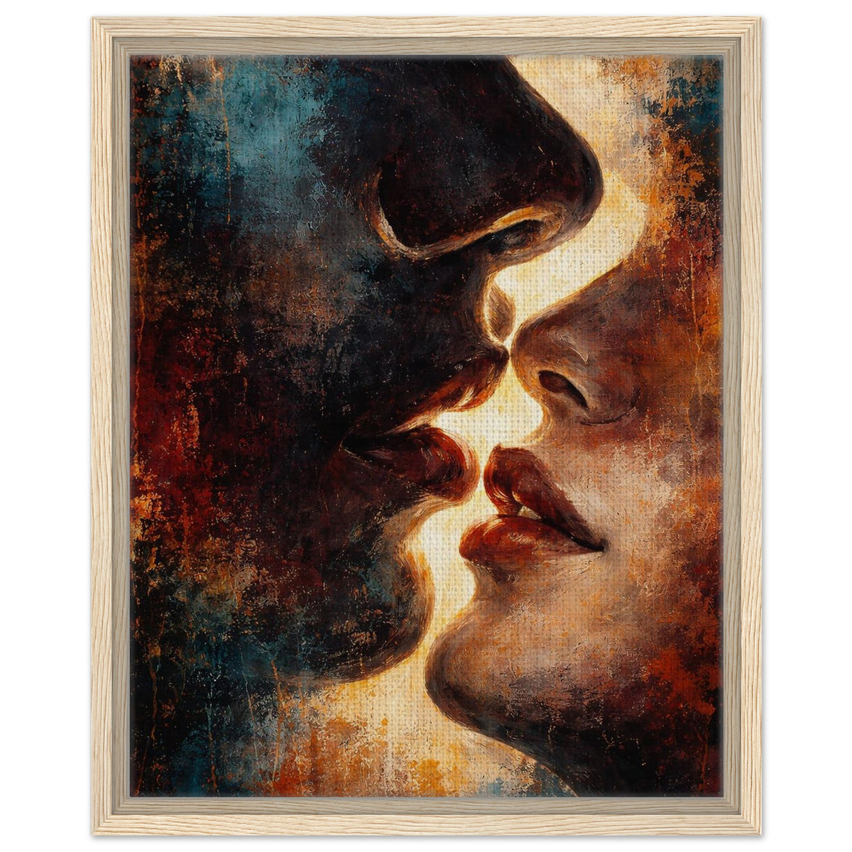 Between Shadow & Gold abstract portrait framed canvas wall art in a black frame