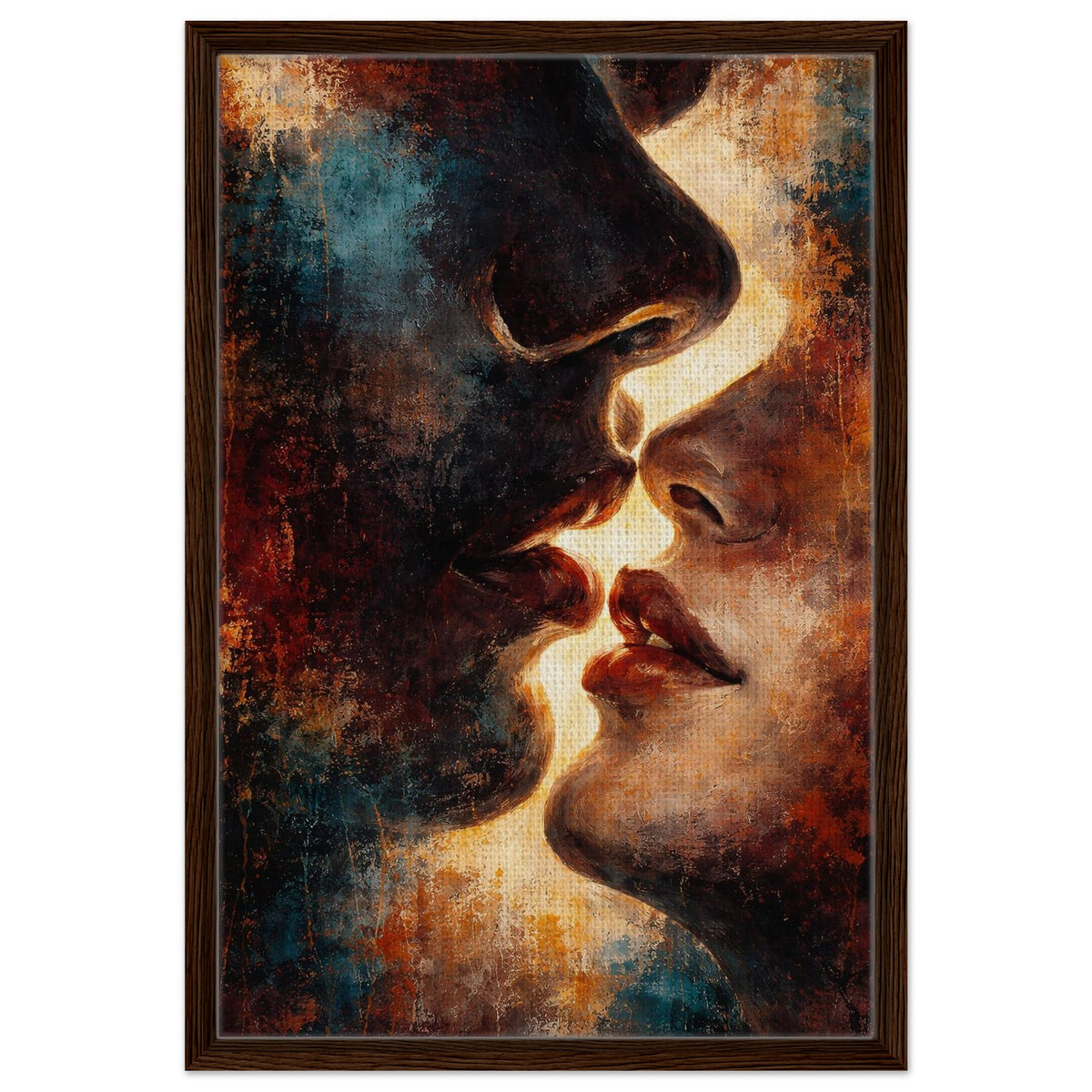 Between Shadow & Gold abstract portrait framed canvas wall art in a dark wood frame