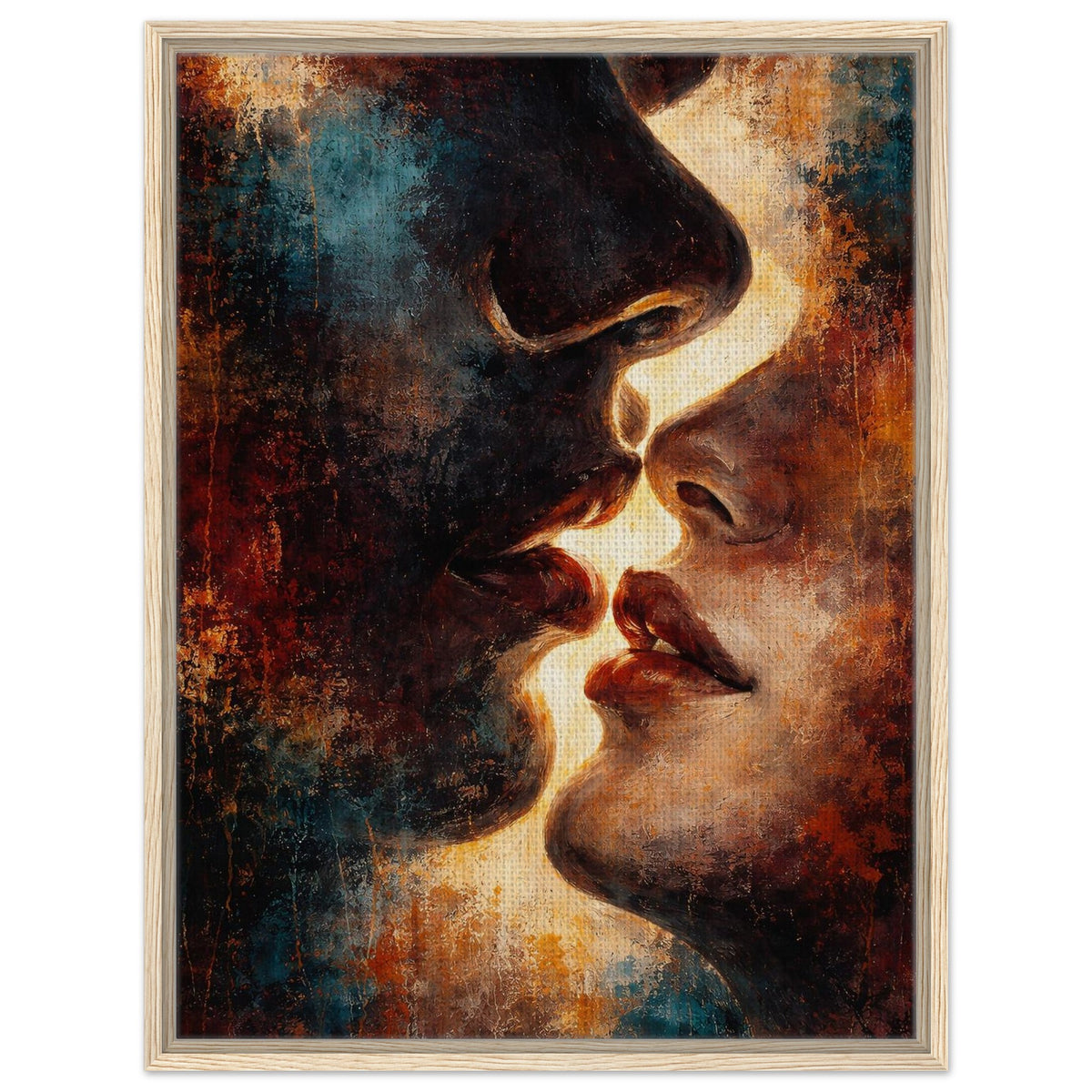 Between Shadow & Gold abstract portrait framed canvas wall art in a natural wood frame