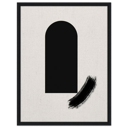 Black arch abstract wall art with expressive ink brushstroke on a warm neutral background