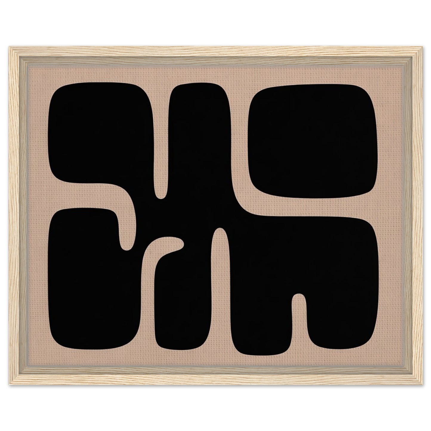 Black and beige abstract canvas wall art with natural wood frame