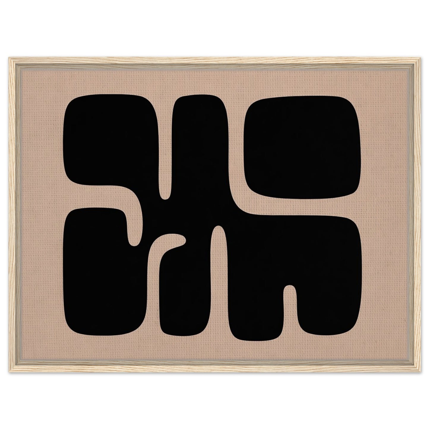 Black and beige abstract framed canvas wall art with organic geometric shapes