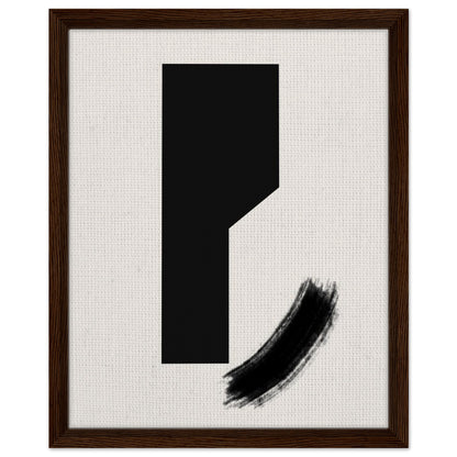 Bold black abstract artwork with geometric form and sweeping brushstroke