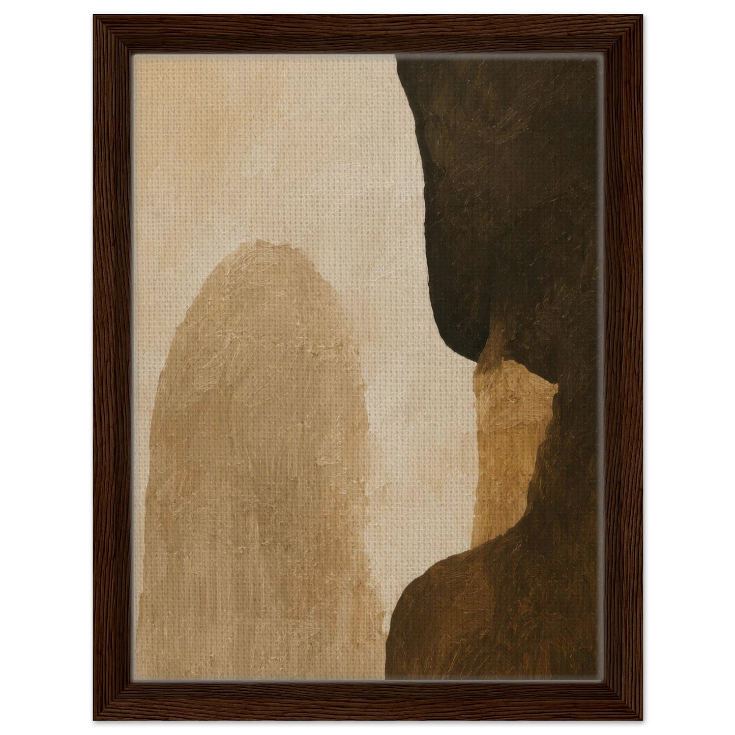 Bold neutral wall art featuring contrasting beige and dark brown organic forms