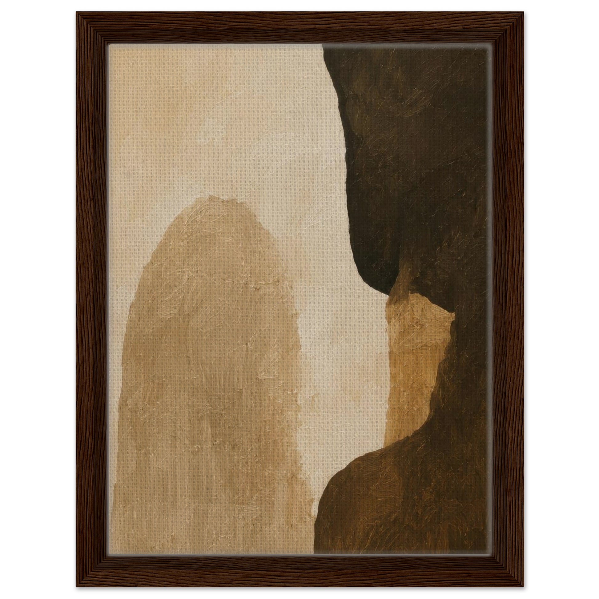 Bold neutral wall art featuring contrasting beige and dark brown organic forms