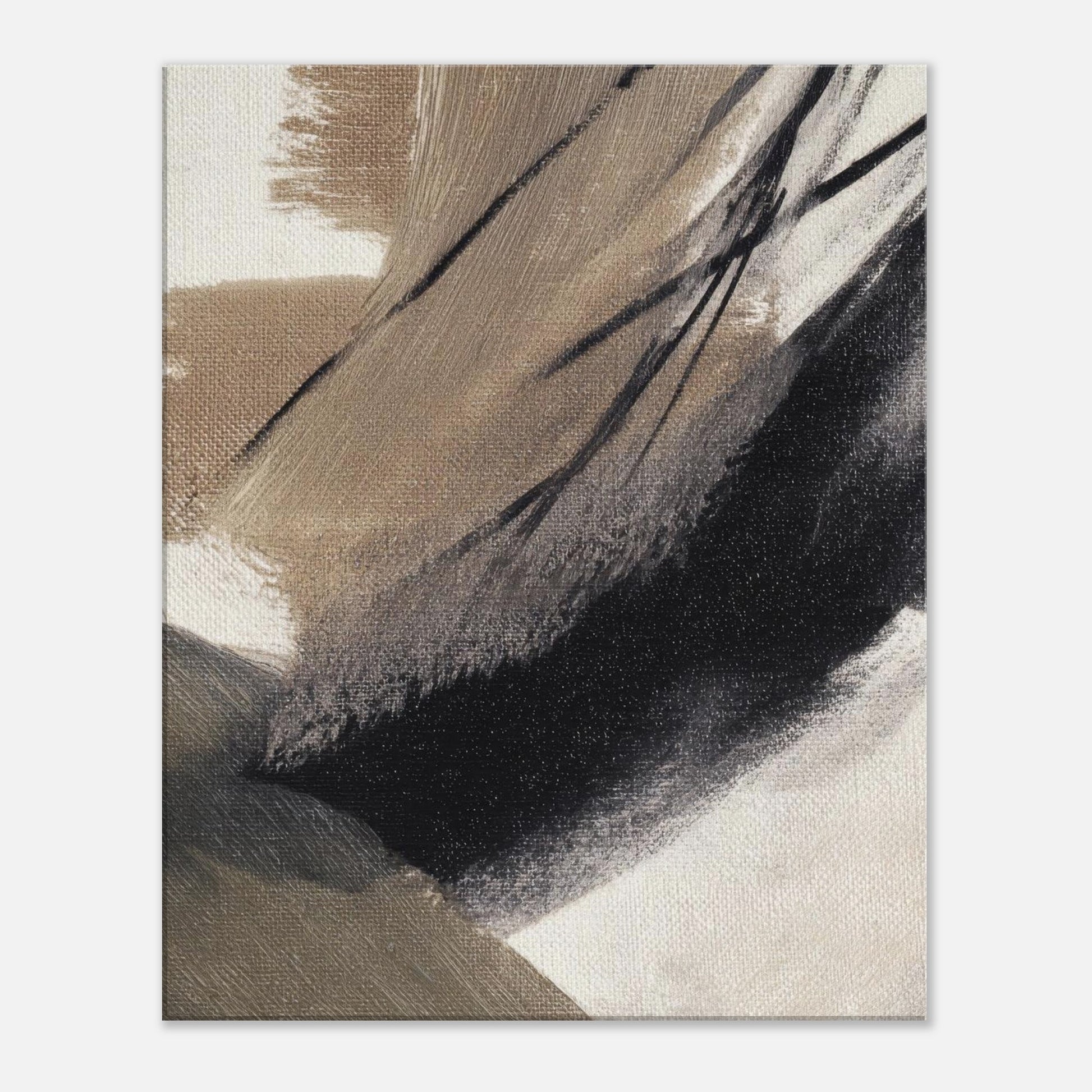 Brush Rhythm Japandi abstract canvas wall art with sand, grey, black and white brushstrokes