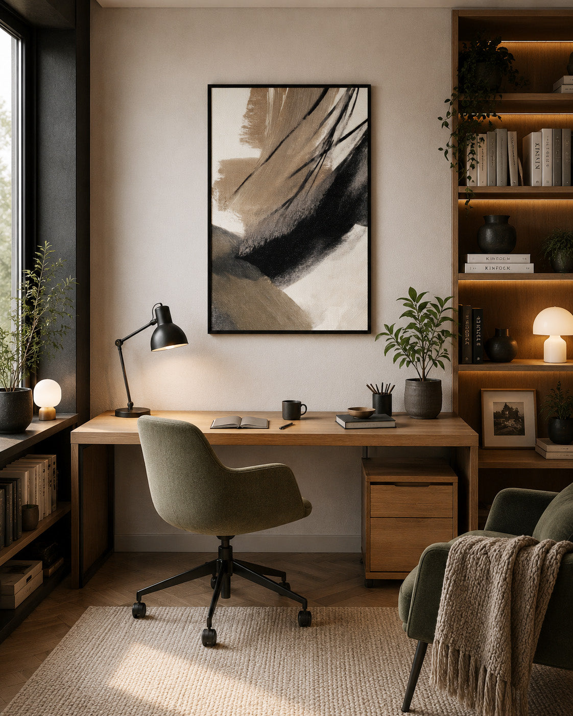 Brush Rhythm framed wall art in a modern home office