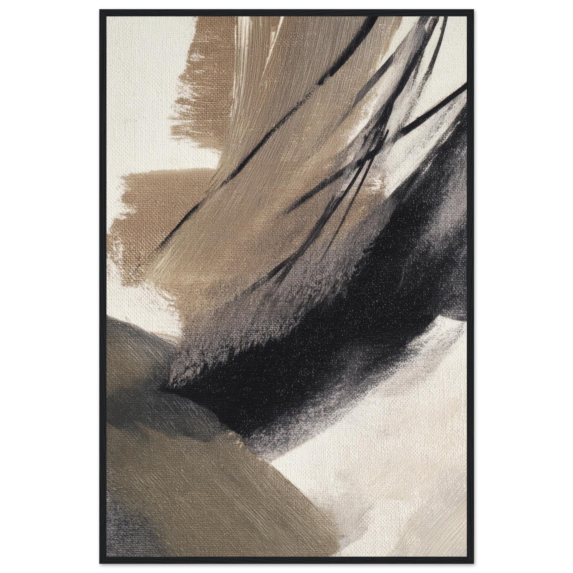 Brush Rhythm Japandi abstract framed wall art in a slim black wooden frame