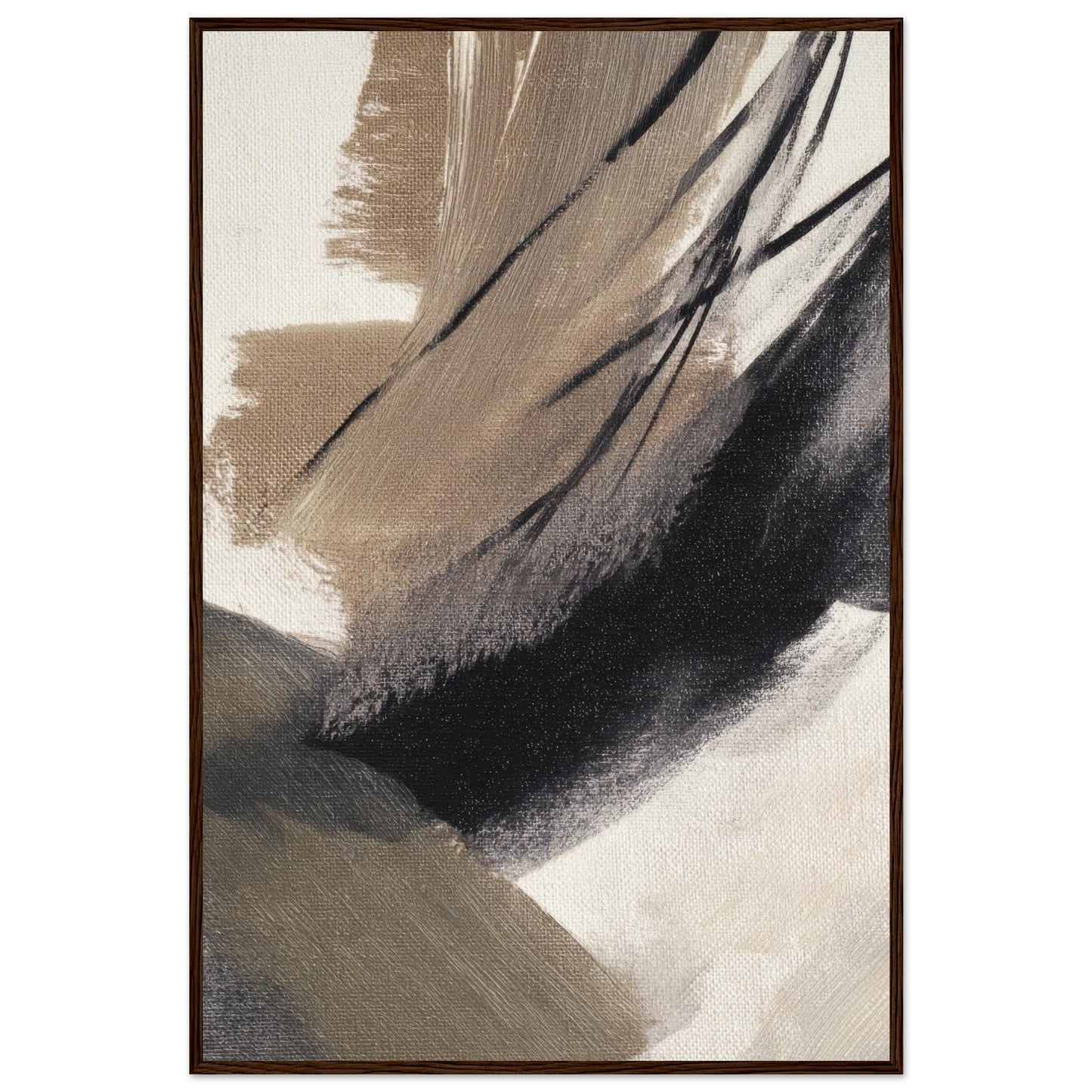 Brush Rhythm Japandi abstract framed wall art showing the full composition in beige, taupe and black