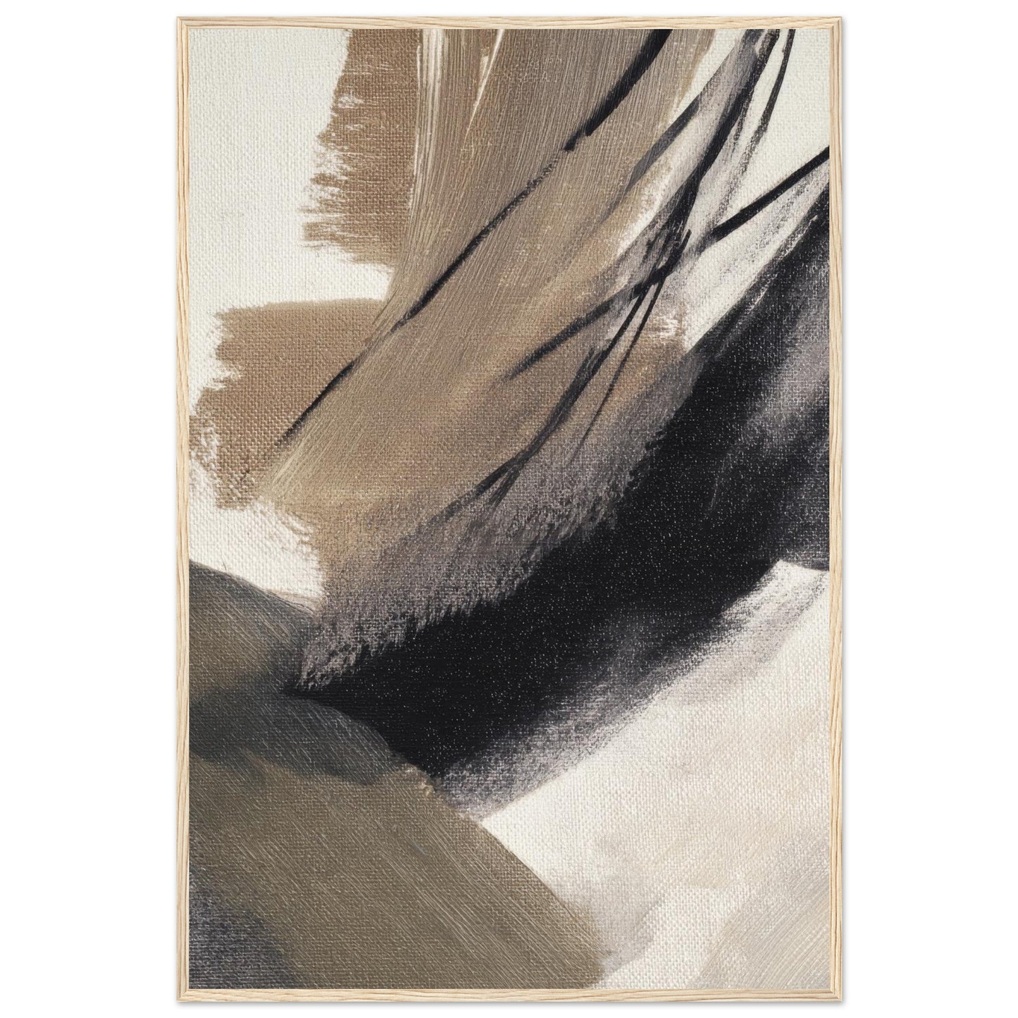 Brush Rhythm Japandi abstract framed wall art in a natural wood frame