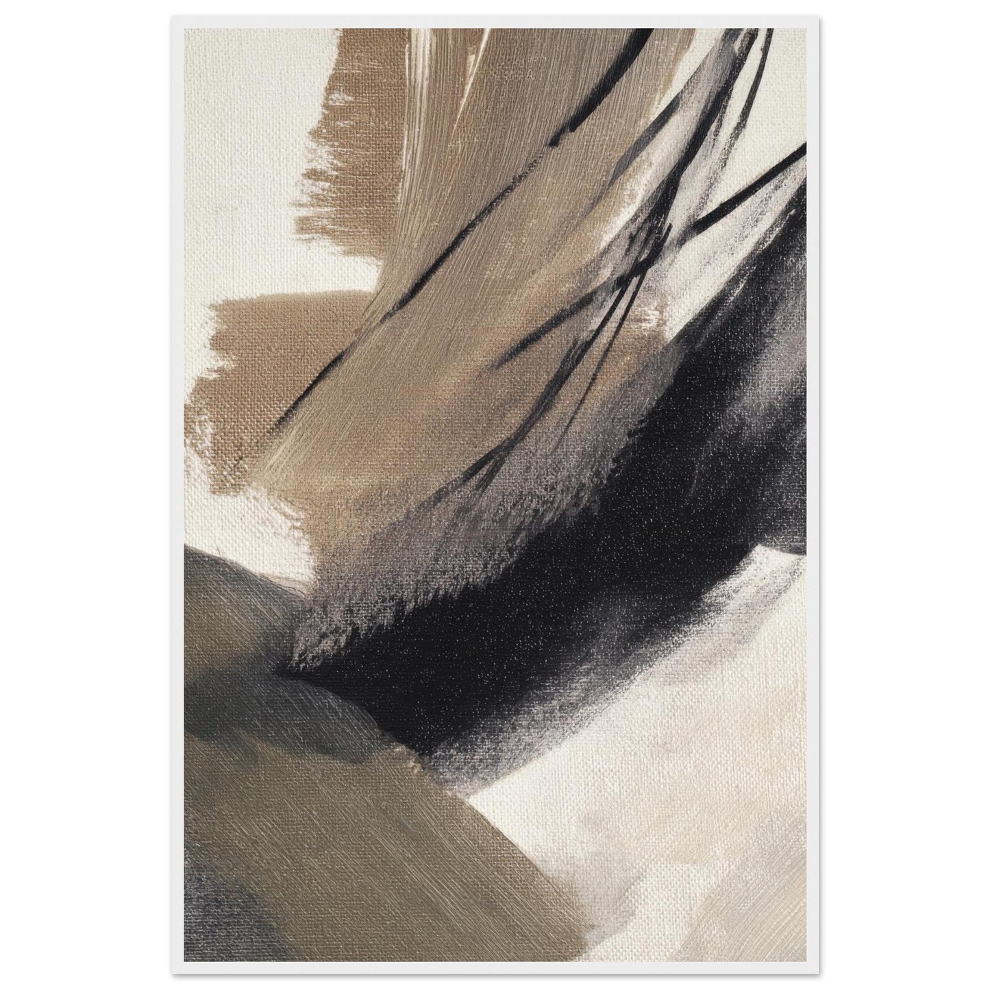 Brush Rhythm Japandi abstract framed wall art in a white wooden frame