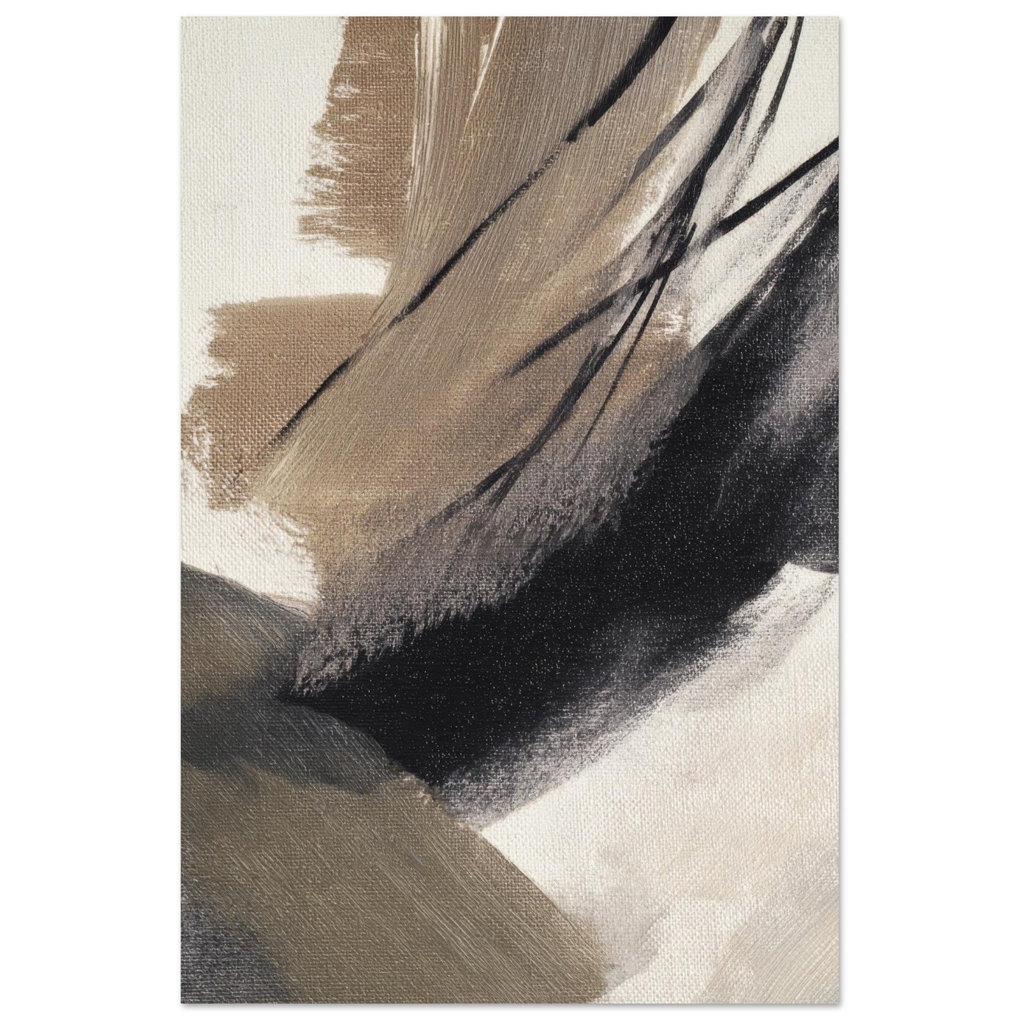 Brush Rhythm Japandi abstract poster with expressive black and taupe brushstrokes.