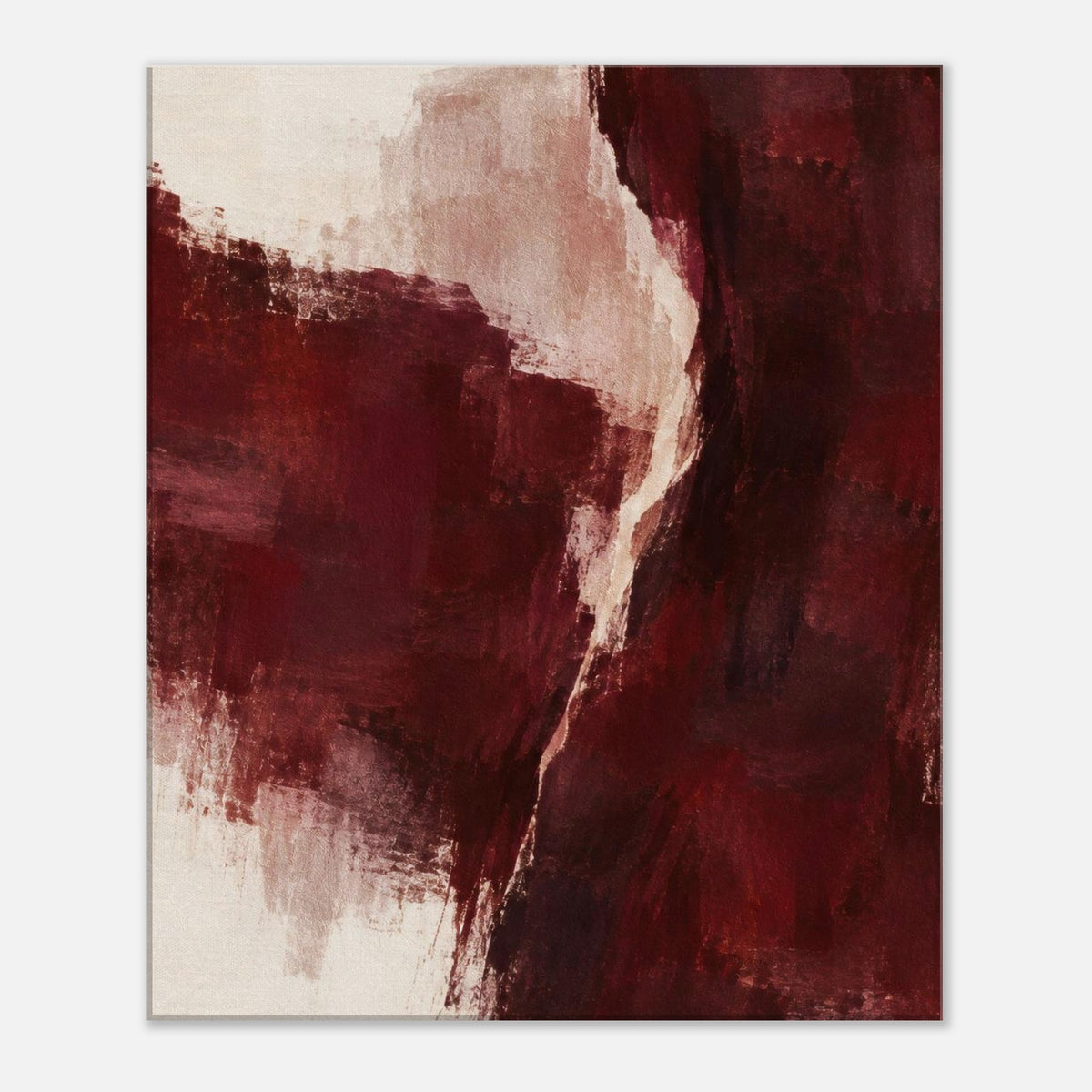 Front view of Burgundy Gesture abstract canvas in burgundy, cream and pale pink