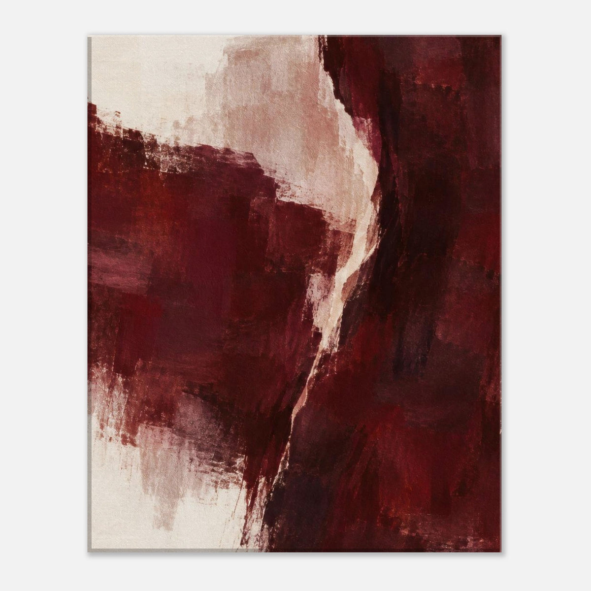 Burgundy Gesture canvas wall art with burgundy brushstrokes and a curved pale central band, front view