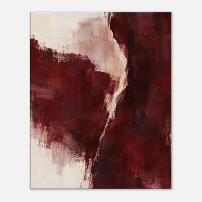 Burgundy Gesture abstract canvas with deep burgundy forms divided by a curved cream and pale pink band, front view
