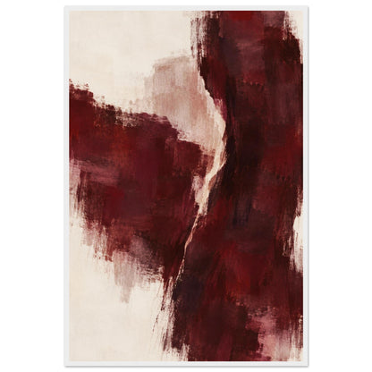 Burgundy Gesture abstract poster in burgundy, cream and pale pink with a white frame, front view