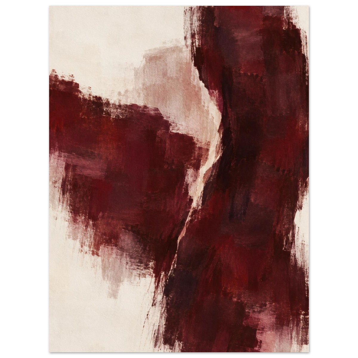 Front view of Burgundy Gesture unframed abstract poster in burgundy, cream and pale pink