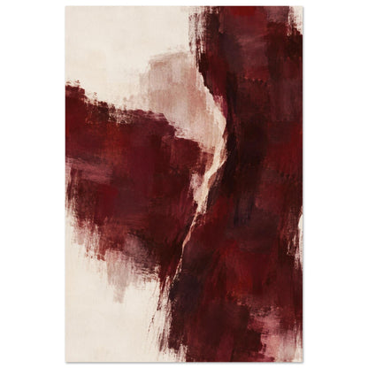 Burgundy Gesture unframed abstract poster with deep burgundy forms divided by a curved cream and pale pink band, front view