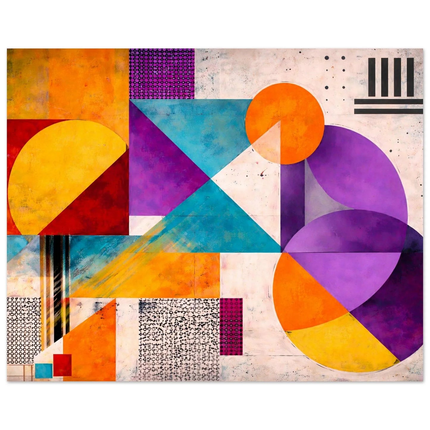 Full composition of the geometric art poster in landscape format with layered color blocks
