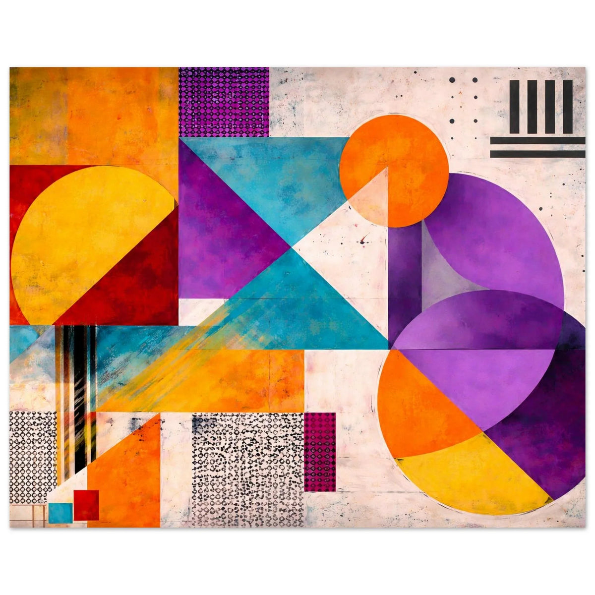 Full composition of the geometric art poster in landscape format with layered color blocks