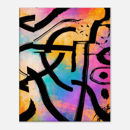 Detail of the Color Frequency canvas showing the bold black graffiti-style strokes and the small oval marks worked into the color field.