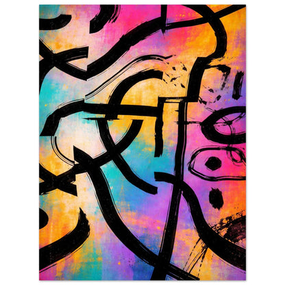 Matte paper texture of the Color Frequency poster showing the non-reflective surface and the layered pink, turquoise and gold tones.
