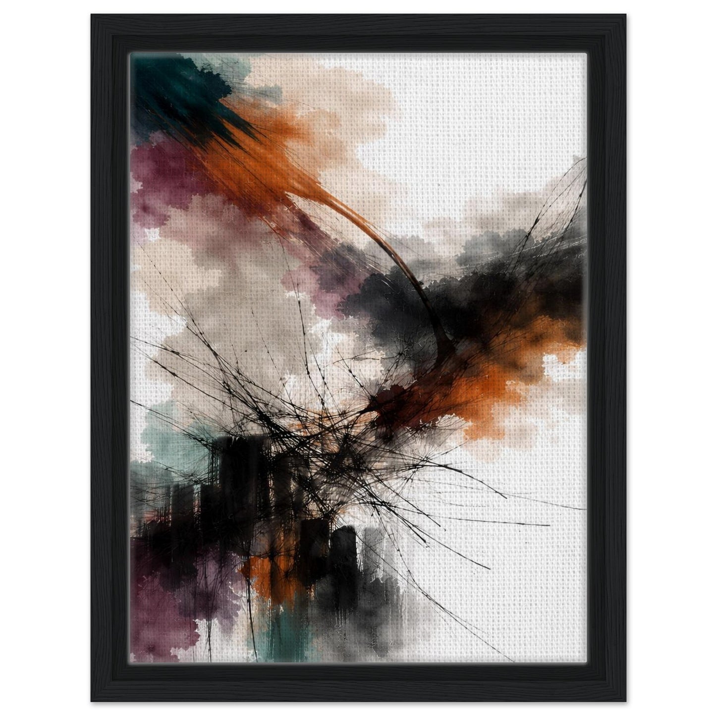 Colorful contemporary abstract art on canvas in a charcoal floating frame