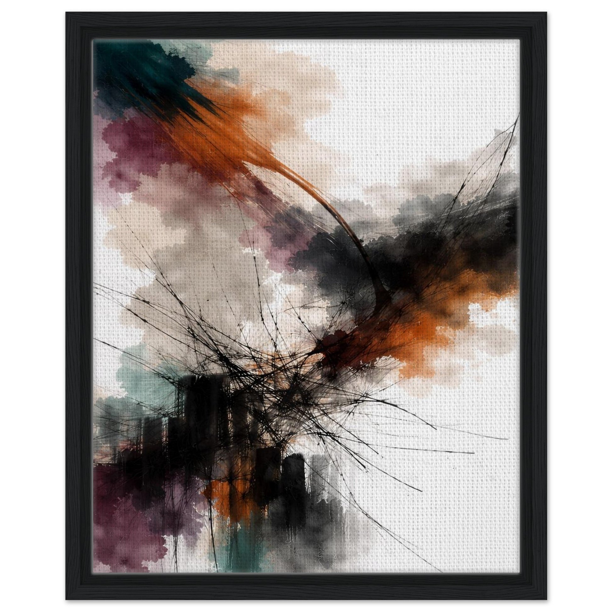 Colorful abstract canvas print in a black floating frame