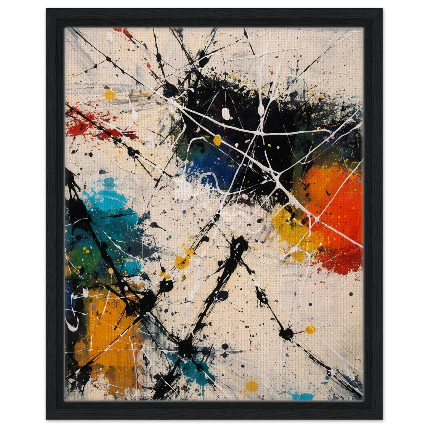 Colorful abstract canvas print with charcoal black floating frame