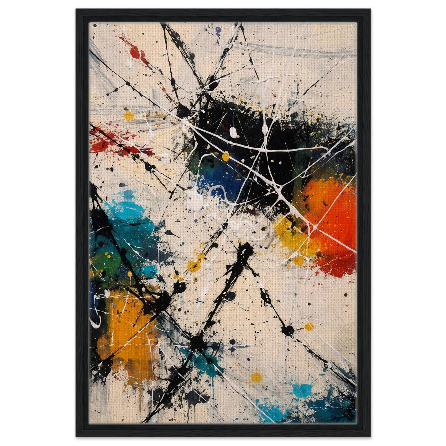Modern colorful abstract canvas print with dark floating frame