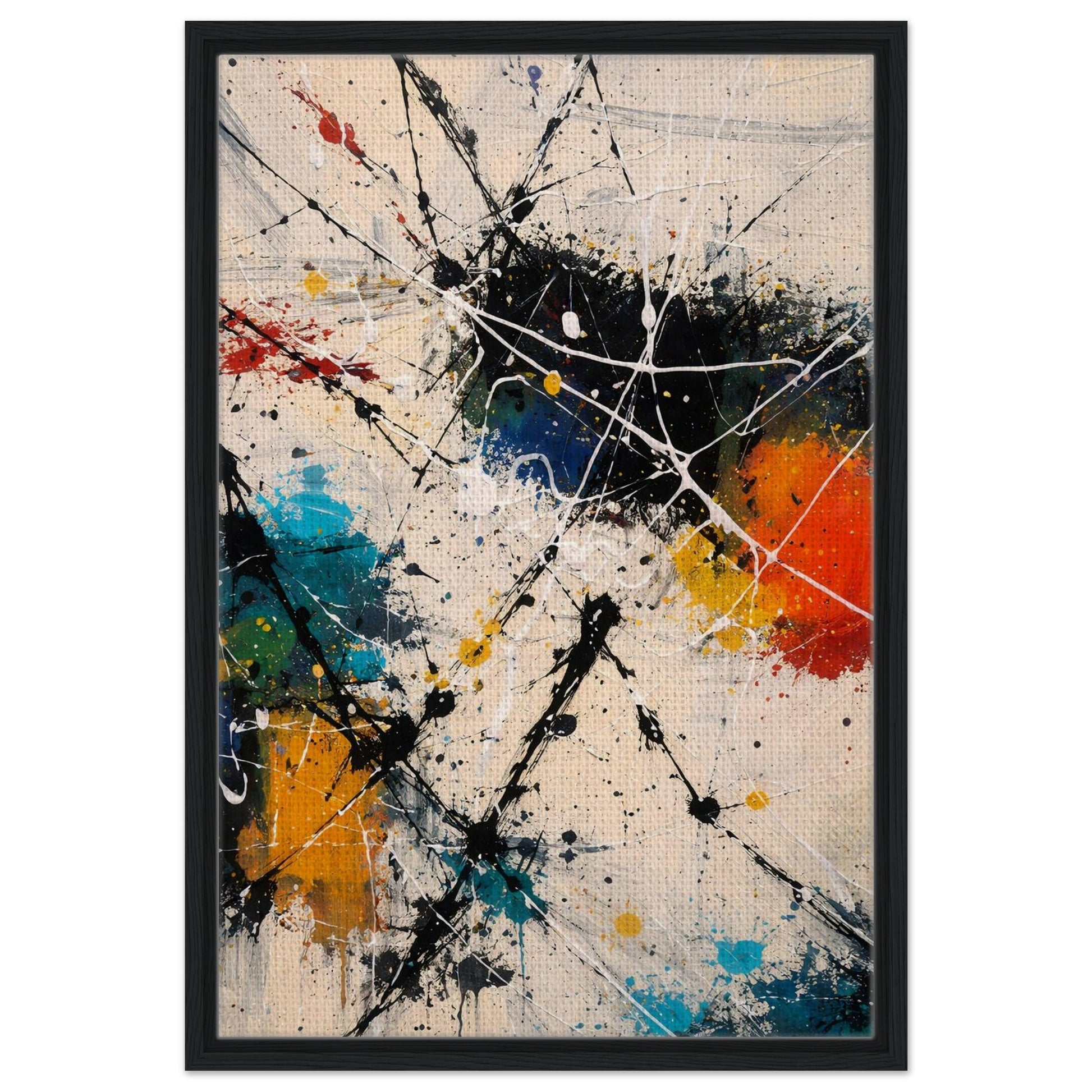 Modern colorful abstract canvas print with dark floating frame