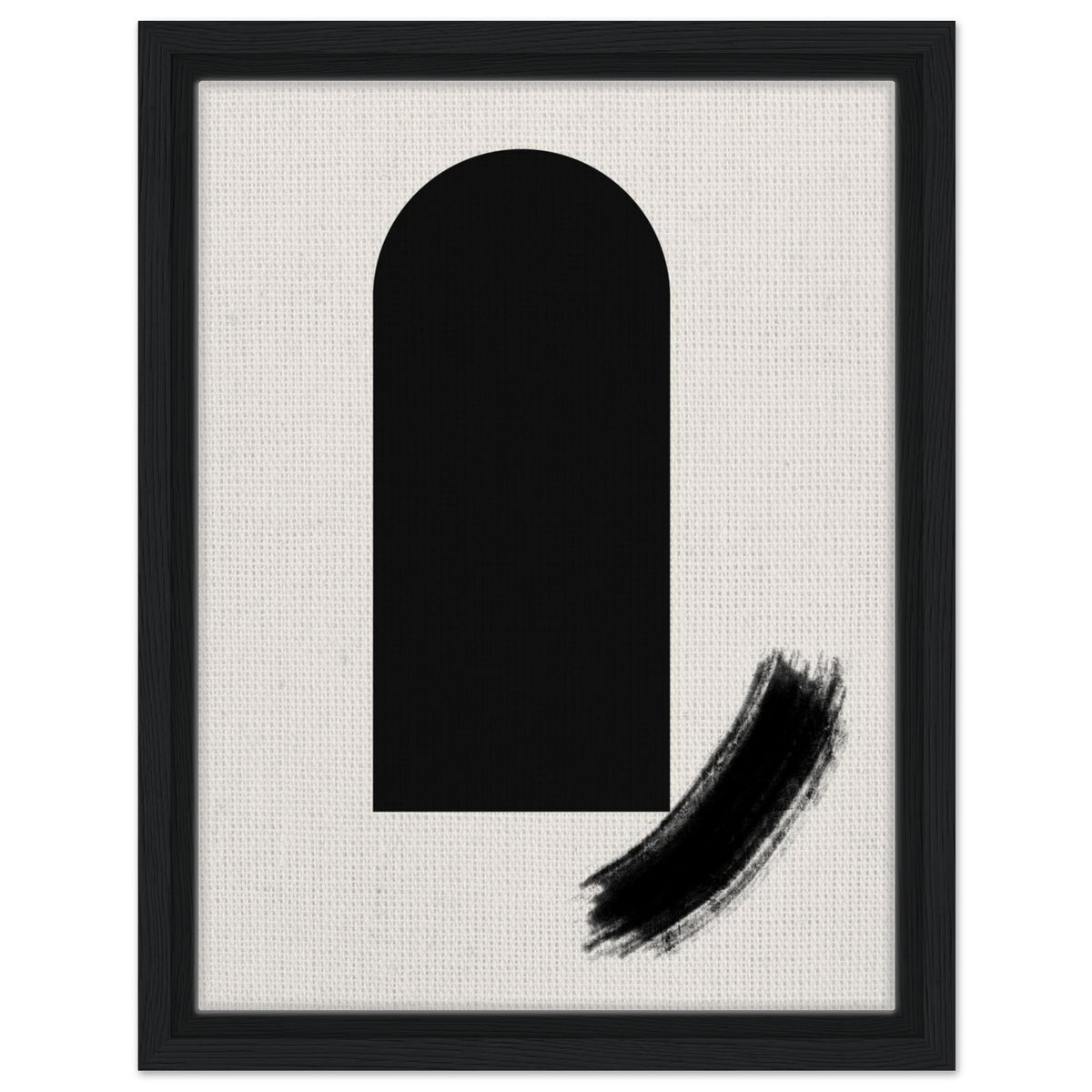Contemporary abstract arch artwork with black gestural brush detail