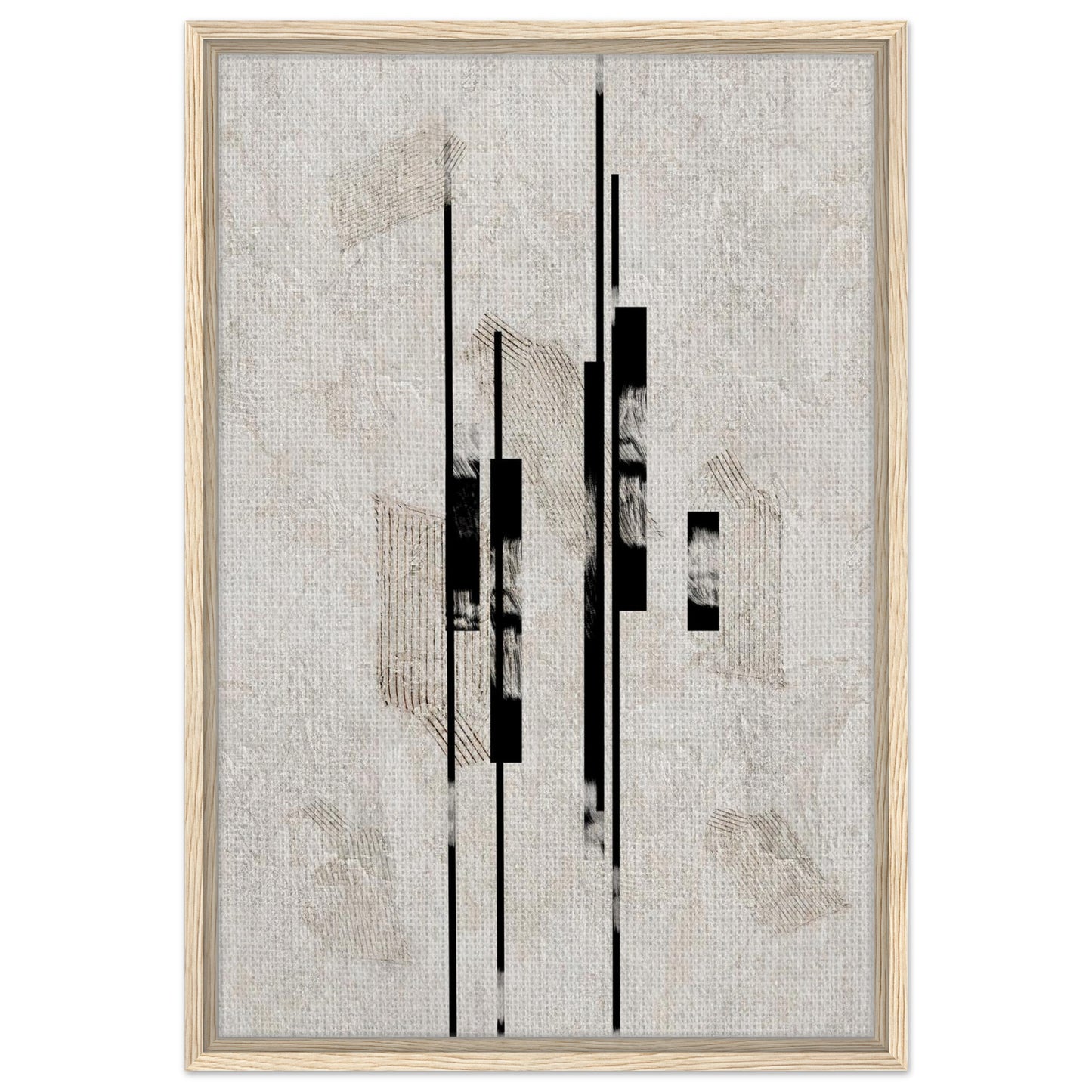 Contemporary black and neutral artwork with a balanced geometric composition