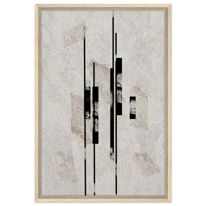 Contemporary black and neutral artwork with a balanced geometric composition