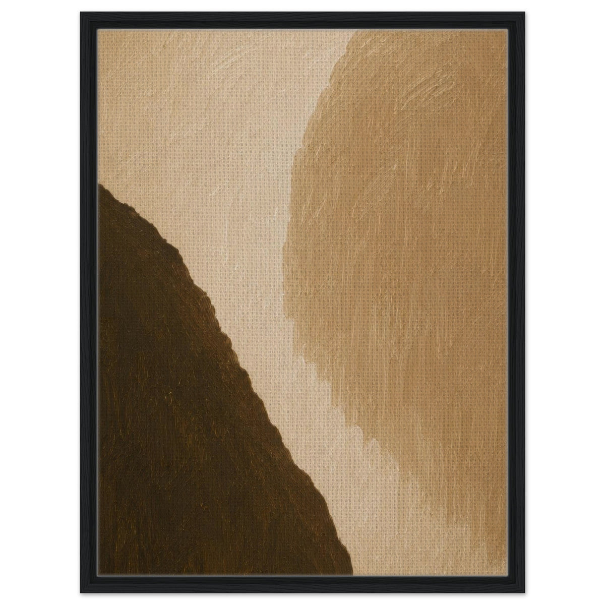 Contemporary geometric canvas art in warm tan cream and dark brown tones